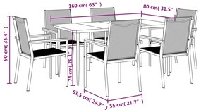 7 pcs conjunto de jantar para jardim textilene e aço preto
