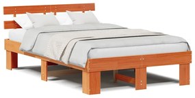 Estrado de Cama com Cabeceira Castanha 120x200 cm Madeira Maciça de Pi