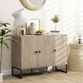 Aparador com Desenho Zig-Zag com Prateleiras Ajustáveis Pés de Aço para Cozinha Entrada Quarto 108x40x80 cm Madeira