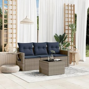 vidaXL 4 pcs conjunto sofás p/ jardim c/ almofadões vime PE cinzento