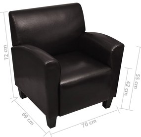 Poltrona couro artificial castanho-escuro