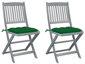 vidaXL Cadeiras exterior dobráveis c/ almofadões 2 pcs acácia maciça