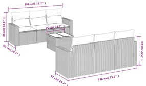 7 pcs conjunto de sofás jardim c/ almofadões vime PE castanho
