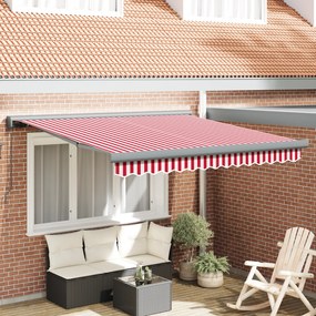 vidaXL Toldo Retrátil Manual Listrado Vermelho e Branco 350x250 cm