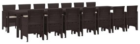 vidaXL Conjunto de Jantar para Jardim com Almofadas 15 pcs Castanho PP