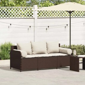 vidaXL Sofá de jardim com almofadões 3 lugares vime PE castanho