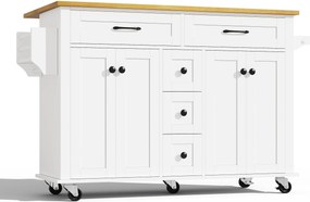 Carrinho de cozinha multifuncional com tampo de trabalho dobrável, 140x40/65x89 cm, Branco+Cor natural| AOSOM Portugal