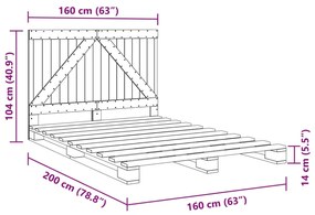 Estrutura de cama com cabeceira 160x200 cm pinho maciço
