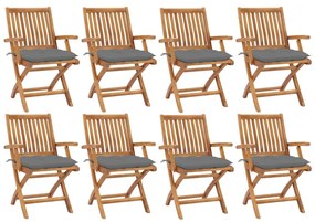vidaXL Cadeiras de jardim dobráveis c/ almofadões 8 pcs teca maciça