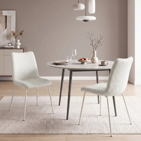 Conjunto de 2 Cadeiras de Jantar em Veludo (MESA NÃO INCLUIDA) com Assento e Encosto Acolchoados e Pés Metálicos Branco