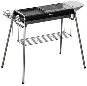 Outsunny Barbecue a Carvão Portátil com Grelha de Aço Inoxidável Prateleira para Temperos e Prateleira de Armazenamento 96x61x72 cm Preto