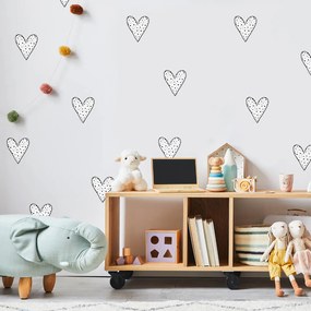 Autocolantes de parede - Corações de bolinhas pretas e brancas