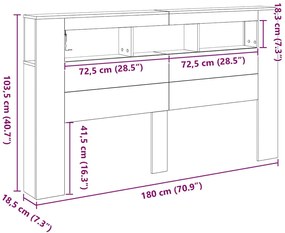 Cabeceira de Armazenamento vidaXL com Luzes LED Carvalho Preto 180x18,