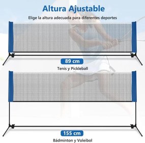 Rede de Badminton 420 cm Portátil Ajustável em Altura com Postes, Bolsa de Transporte e 2 Penas para Interior e Exterior  Azul