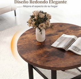 Mesa de Centro Redonda, 60 x 60 x 42 cm, Arrumação em 2 Níveis, Castanho+Preto