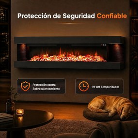 Lareira Elétrica de Parede com Vista de Três Lados, 152,4 x 20,6 x 41,8 cm, Controlo por Wi-Fi, Preto