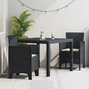 vidaXL Conjunto de Jantar para o Quintal 3 Peças com Almofadas Antracite em Polirattan