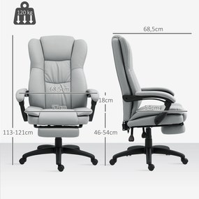 Cadeira de escritório com função de massagem, altura ajustável, encosto reclinável e comando com fio, cinzenta