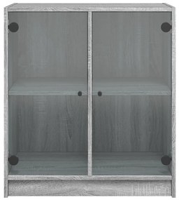 Armário de apoio c/ portas de vidro 68x37x75,5 cm cinza sonoma