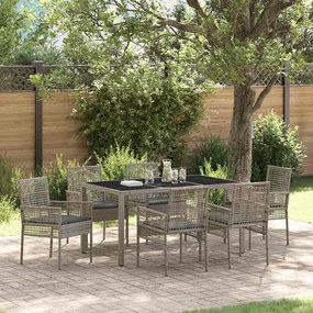 vidaXL Conjunto de Jantar de Jardim com 7 Peças da e Almofadas Cinza em Rattan Sintético