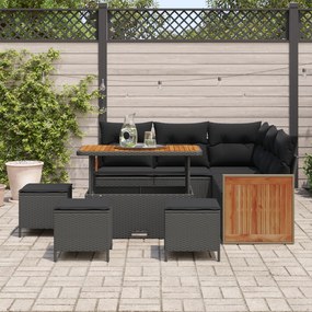 Conjunto de Sofá de Jardim vidaXL com Almofadas Preto Rattan Poli Acác