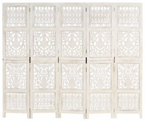 Biombo esculp. mão 5 painéis 200x165cm mangueira maciça branco