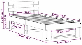 Estrutura da Cama com cabeceira Castanho-mel 90 x 190 cm