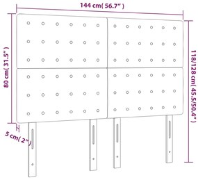 Cabeceira cama c/ LED couro artif. 144x5x118/128 cm cinzento
