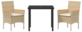 Conjunto de Jantar de Jardim 3 Peças com Almofadas Bege em Rattan Sint