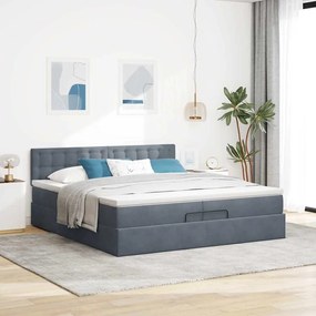 moldura de cama otomana vidaXL com colchão cinza escuro veludo