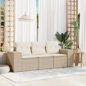 vidaXL 3 pcs conjunto de sofás p/ jardim com almofadões vime PE bege