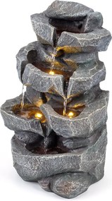 Fonte de água em cascata para exterior com 5 níveis 29,5 x 21 x 47 cm, iluminação LED e caudal regulável, decorativa para sala, jardim ou terraço