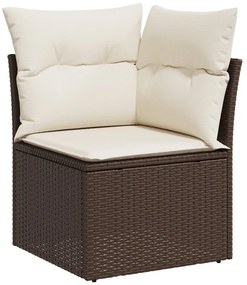 6 pcs conjunto de sofás jardim c/ almofadões vime PE castanho