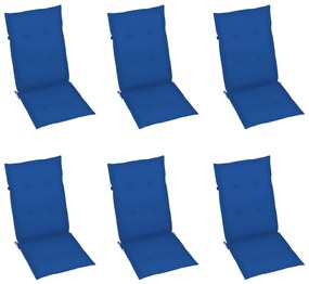 Cadeiras de jardim c/ almofadões azul real 6 pcs teca maciça