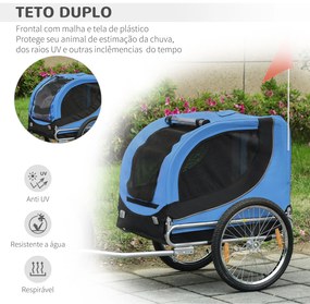 Reboque de Bicicleta para Cães Reboque de Bicicleta para Animais de Estimação com Bandeira Reflectores 130x73x90cm Azul