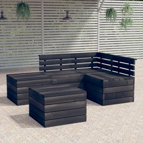 vidaXL 5 pcs conjunto lounge de paletes madeira pinho cinzento-escuro