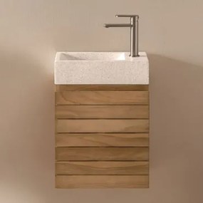 Conjunto De Móvel De Casa De Banho Suspenso 40x20 Cm Em Madeira De Teca Com Lavatório Integrado Em Cimento Napier Madeira De Teca & Sem - Sklum