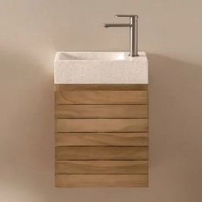 Conjunto De Móvel De Casa De Banho Suspenso Em Madeira De Teca Com Lavatório Integrado Em Cimento Napier Madeira De Teca & Sem Espelho - Sklum