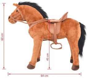 Cavalo de peluche de montar castanho