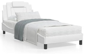 Estrutura de cama c/ cabeceira couro artificial 90x190cm branco