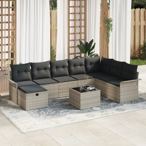 Conjunto de Sofá de Jardim de 9 Peças com Almofadas Cinza Claro de Rat