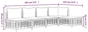 5 pcs conjunto lounge de jardim c/ almofadões vime PE antracite