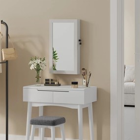 Armário para joias com espelho suspenso 10 x 37 x 67 cm branco com forro interior cinzento