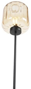 Candeeiro de pé design preto com vidro âmbar - Qara