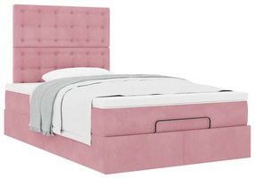 Estrutura de cama otomana com colchões 120x200 cm veludo rosa