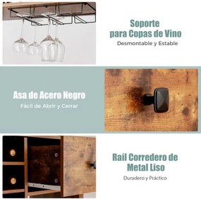 Armário de jantar de cozinha com Garrafeira para vinhos de 4 níveis Prateleira para forno micro-ondas 74 x 40 x 160 cm Castanho
