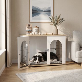 Gaiola para cães, móvel 80 x 56 x 59 cm, gaiola interior para cães em forma de arco com porta dupla, que também serve como mesa auxiliar, em metal, br