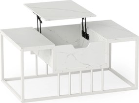 Mesa de Centro, 100 x 60 x 45 cm, Elevável com Arrumação Oculta, Branco