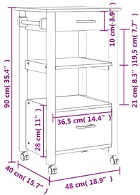 Carrinho de cozinha MONZA 48x40x90 cm madeira de pinho maciça
