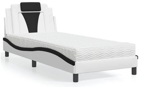 vidaXL Cama com colchão 80x200 cm couro artificial branco e preto